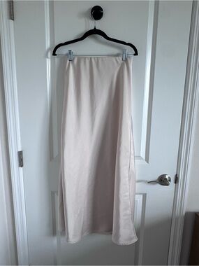 Women's Cream Satin Midi Skirt